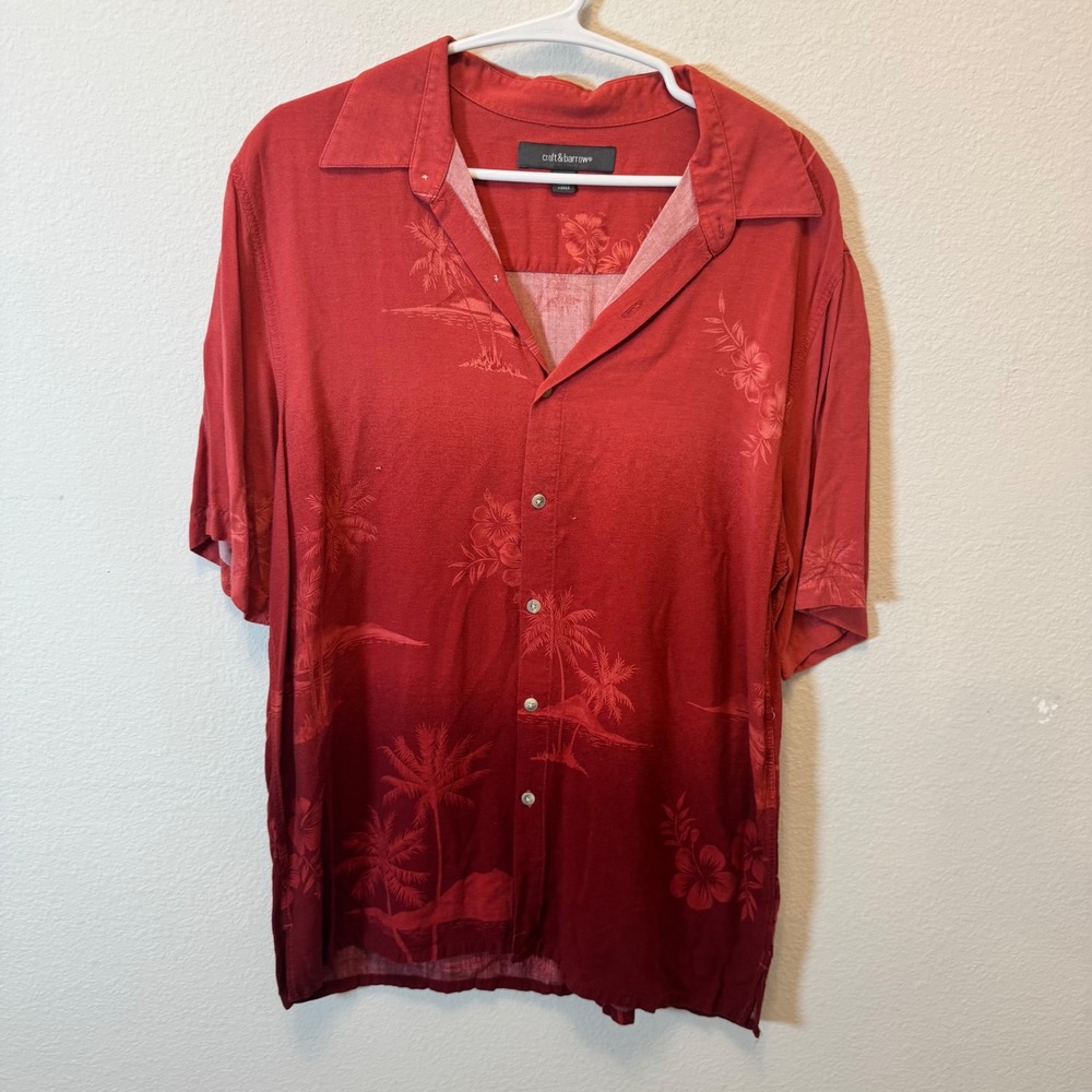 Croft & Barrow Red Tropical Palm Tree Floral Short Sleeve Button Shirt Women's L